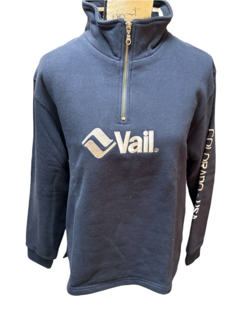 VAIL ResortWear Colorado USA Sweatshirt 1/4 zip Size Medium Black